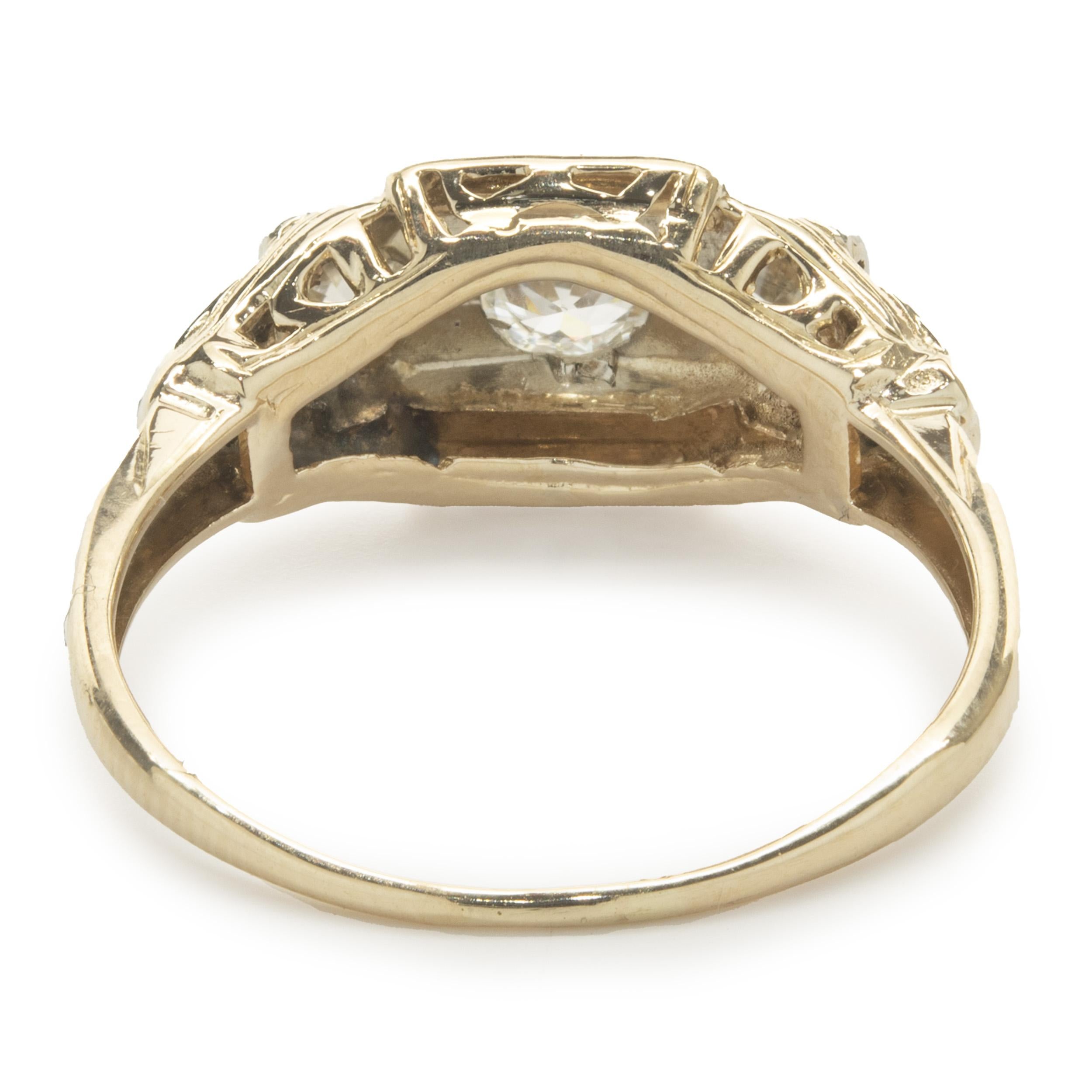 14 Karat Two Tone Vintage Art Deco Old Mine Cut Diamond Ring In Good Condition In Scottsdale, AZ