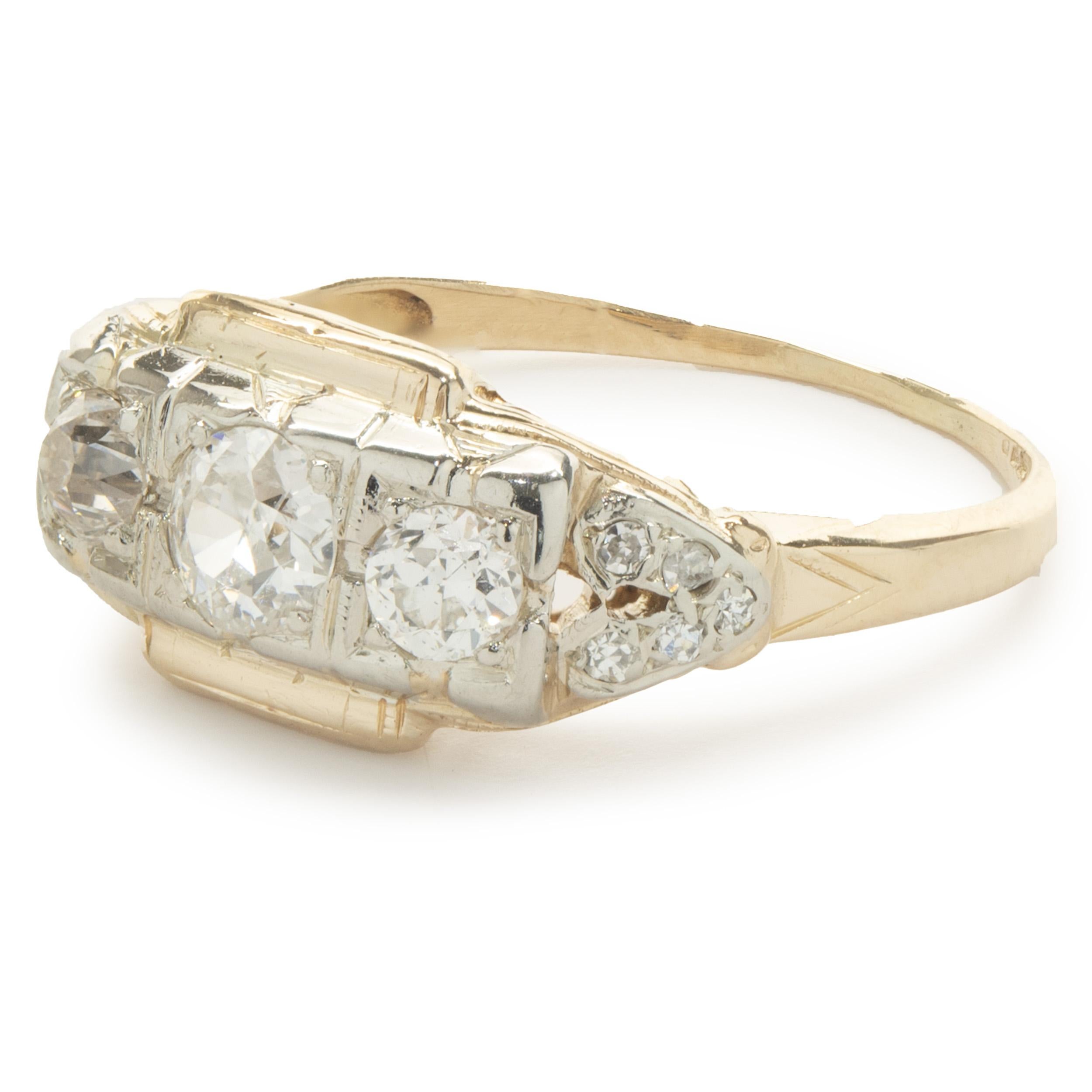 Women's 14 Karat Two Tone Vintage Art Deco Old Mine Cut Diamond Ring