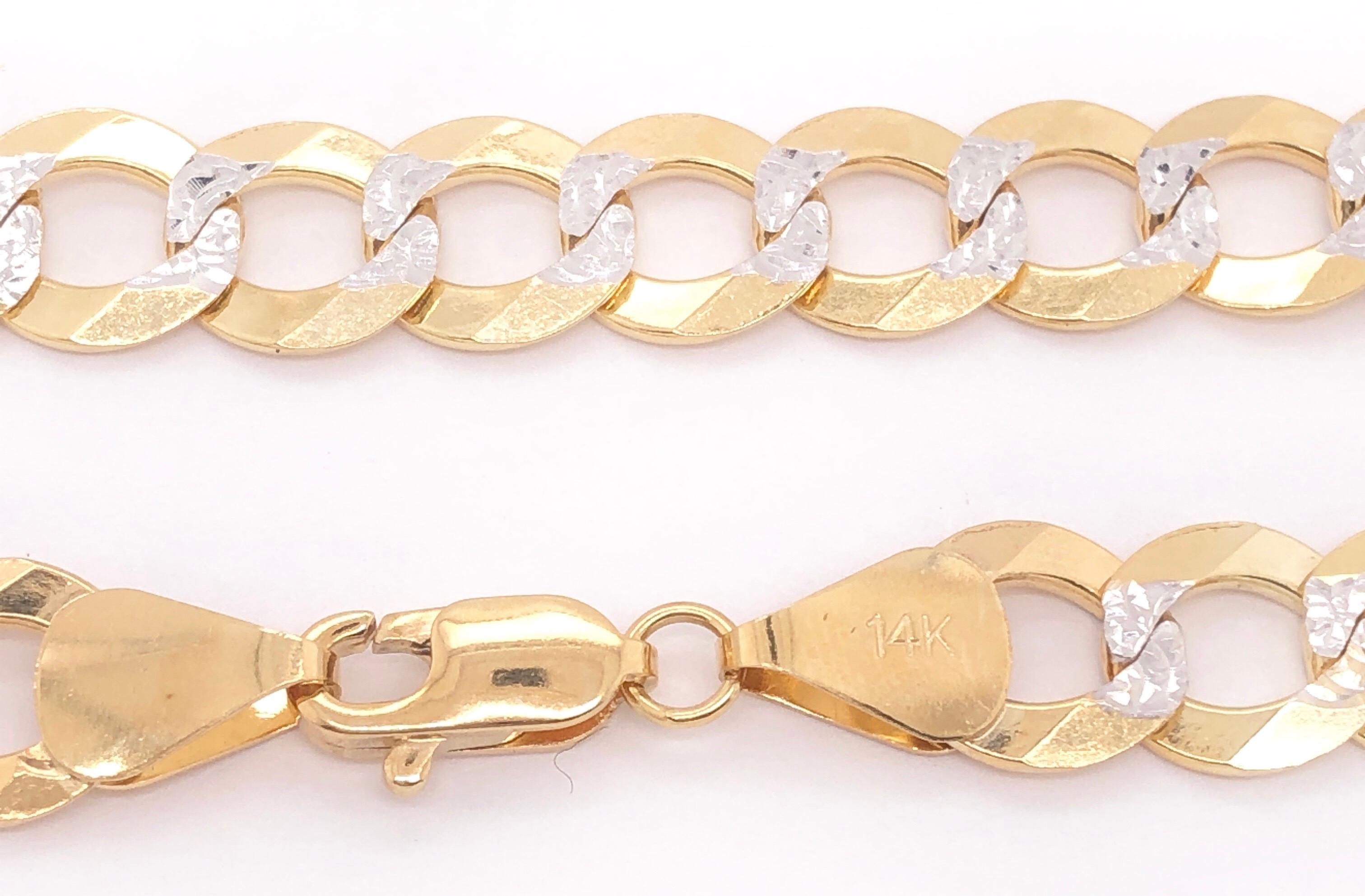 14 Karat Two Tone White And Yellow Gold 8 Inch Fancy Link Bracelet.
14 grams total weight.