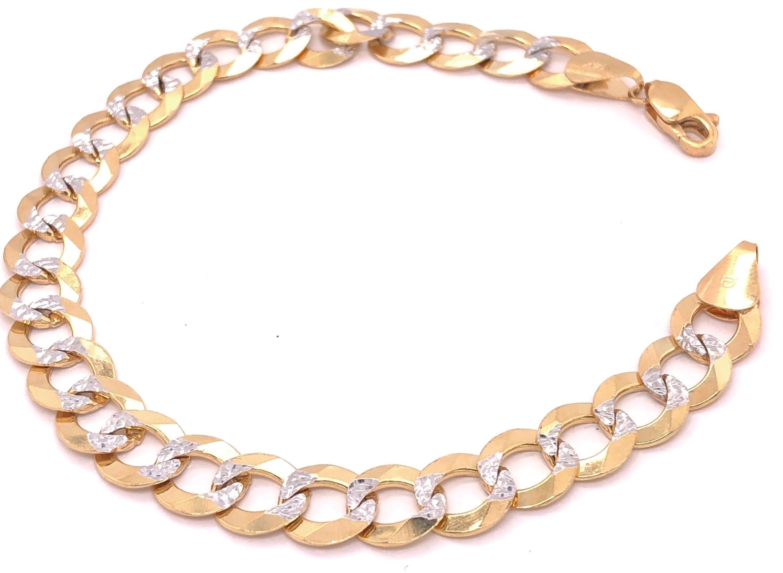 Modern 14 Karat Two-Tone White and Yellow Gold Fancy Link Bracelet For Sale