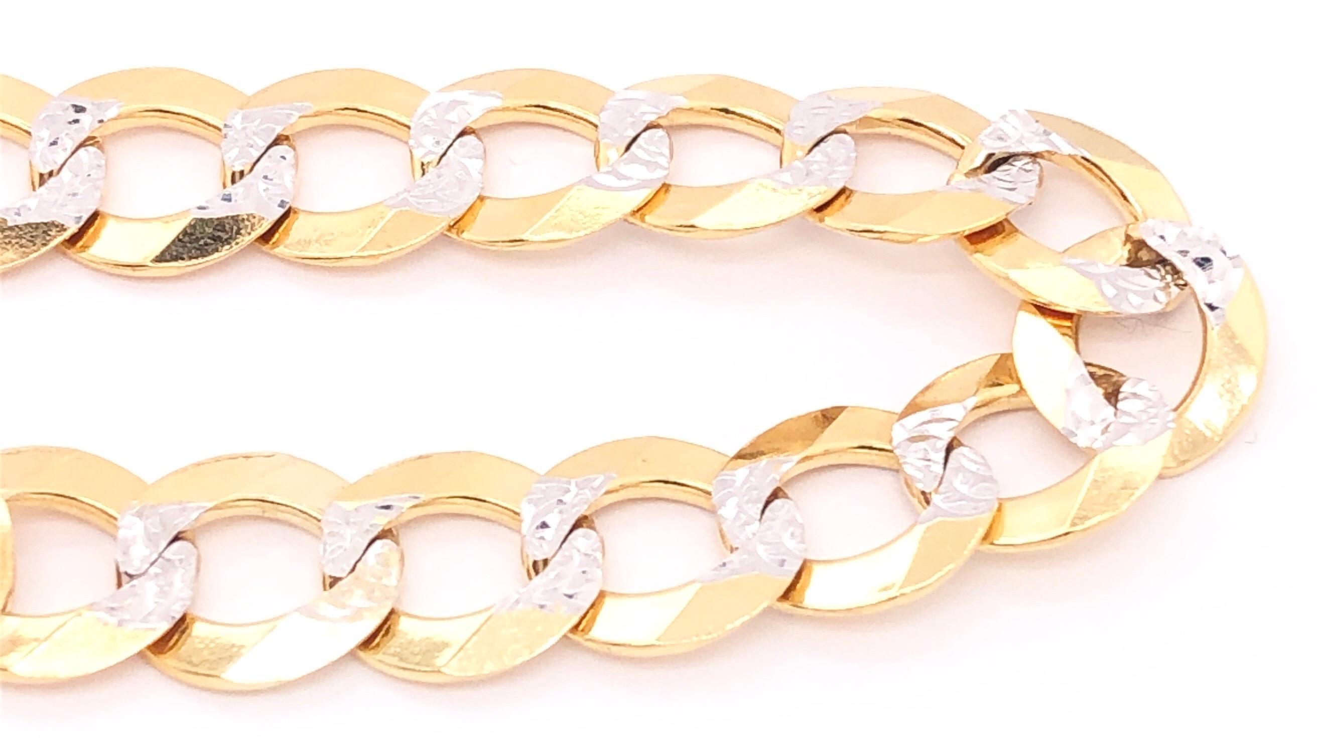 14 Karat Two-Tone White and Yellow Gold Fancy Link Bracelet In Good Condition For Sale In Stamford, CT