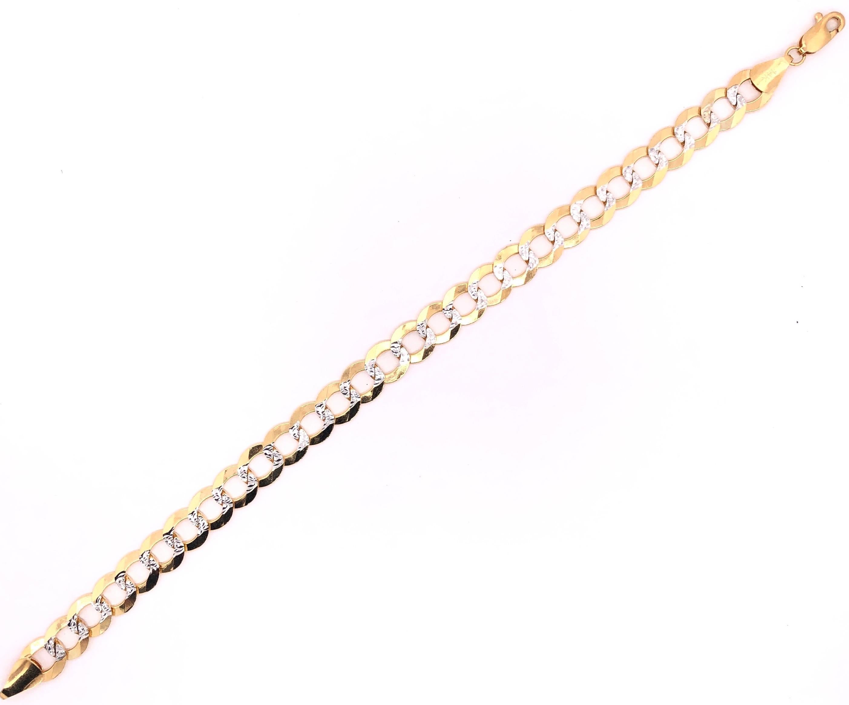 Women's or Men's 14 Karat Two-Tone White and Yellow Gold Fancy Link Bracelet For Sale
