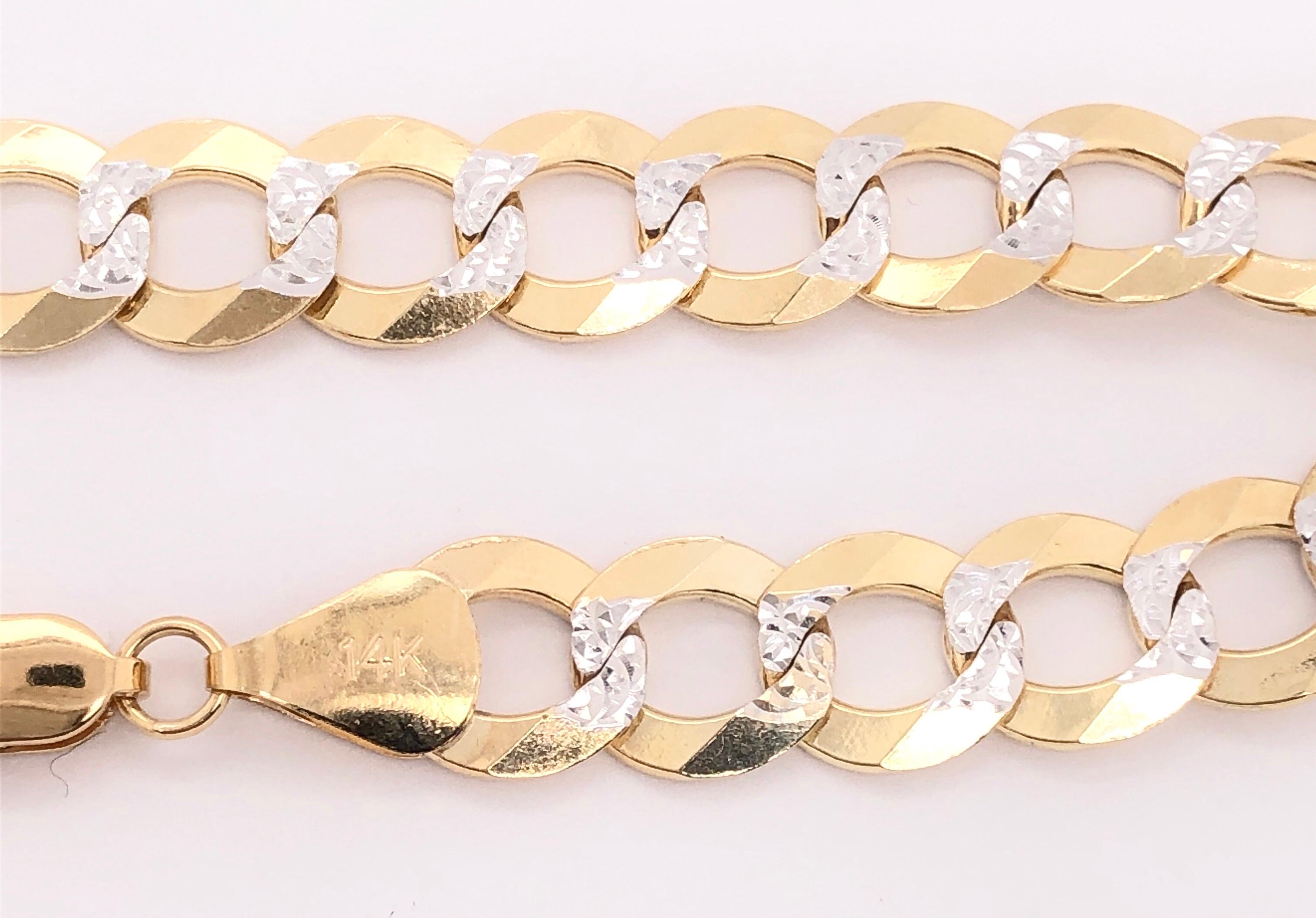 14 Karat Two-Tone White and Yellow Gold Fancy Link Bracelet For Sale 1