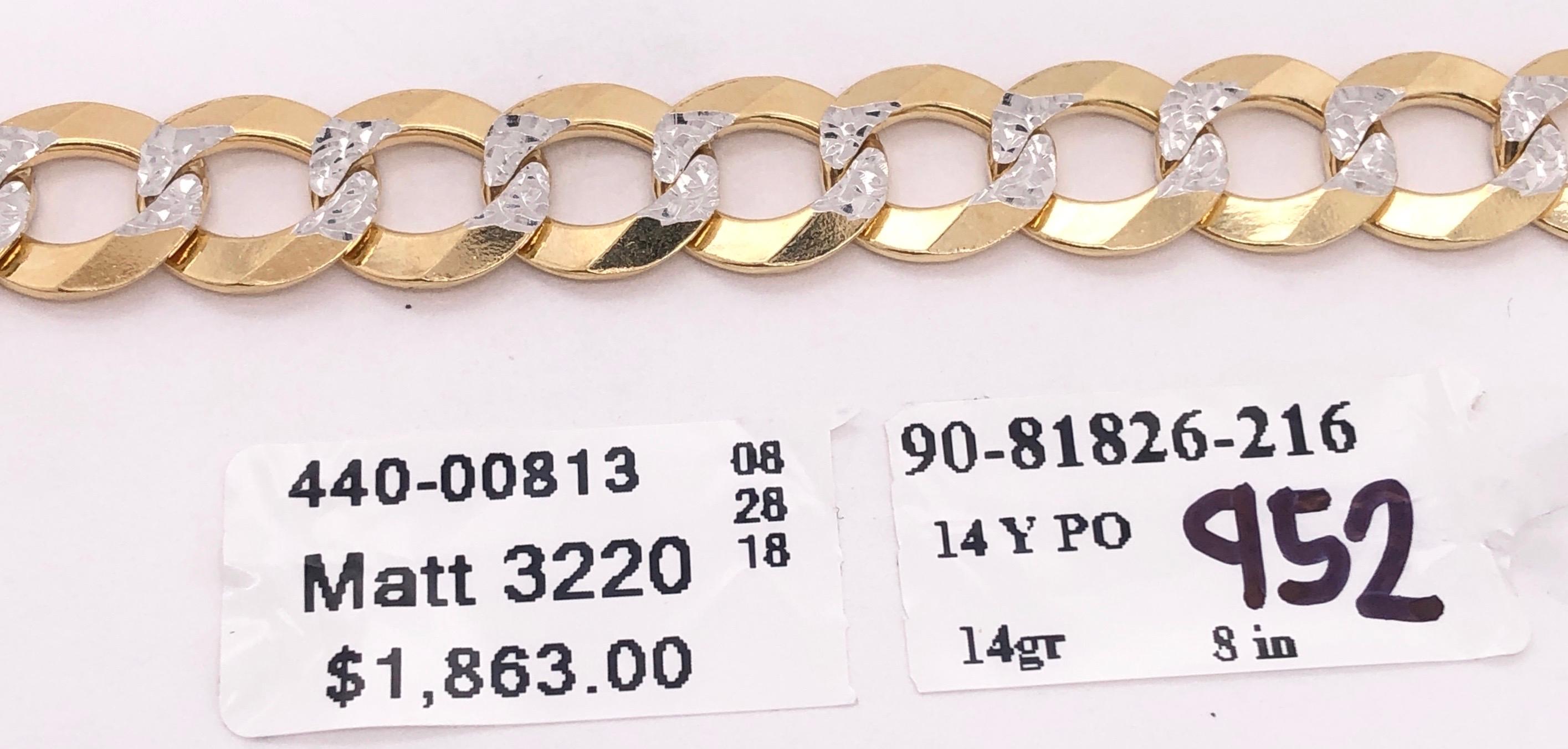 14 Karat Two-Tone White and Yellow Gold Fancy Link Bracelet For Sale 2