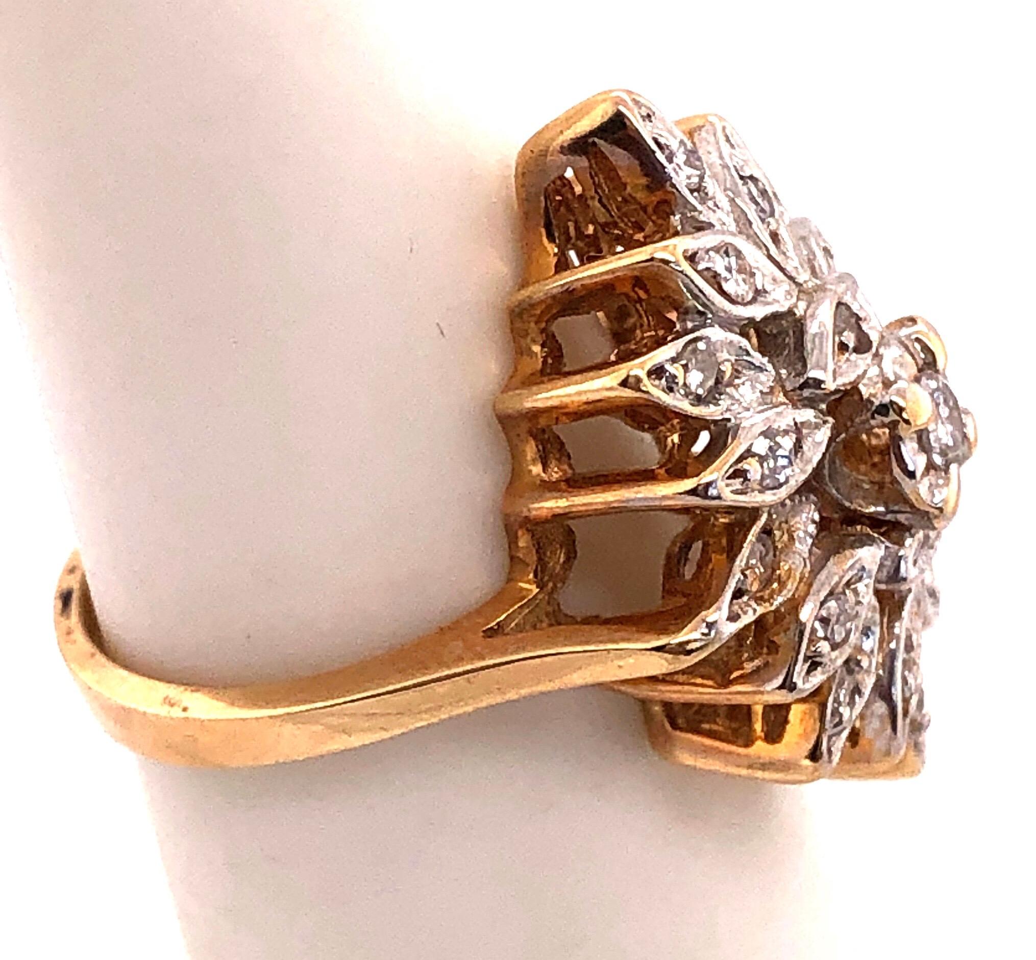 Round Cut 14 Karat Two-Tone White and Yellow Gold with Diamond Cluster Ring 0.50 TDW For Sale