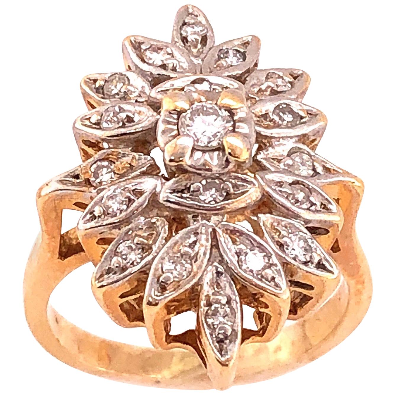 14 Karat Two-Tone White and Yellow Gold with Diamond Cluster Ring 0.50 TDW