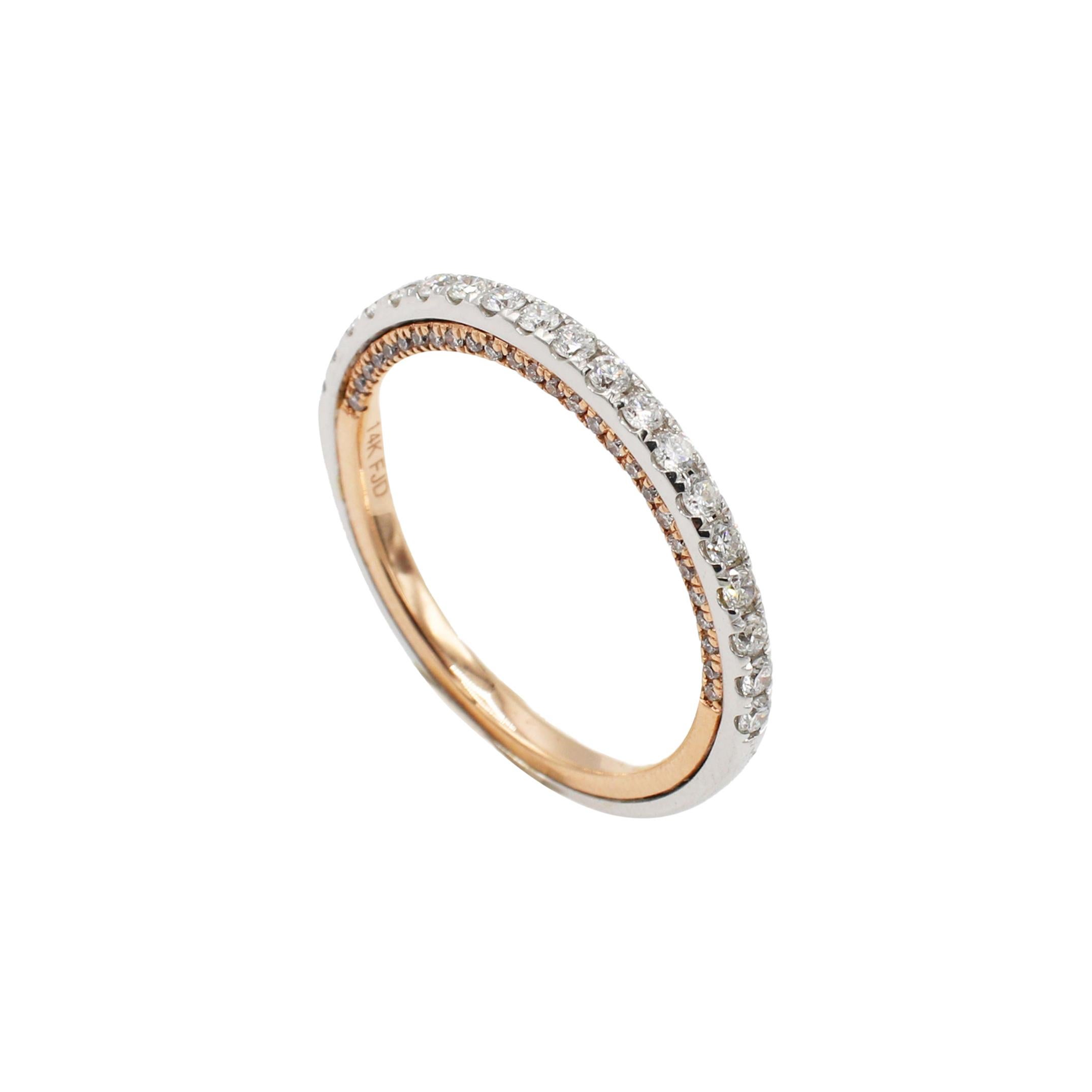 14 Karat Two-Tone White & Rose Gold .41 CTW Diamond Thin Stackable Band Ring For Sale