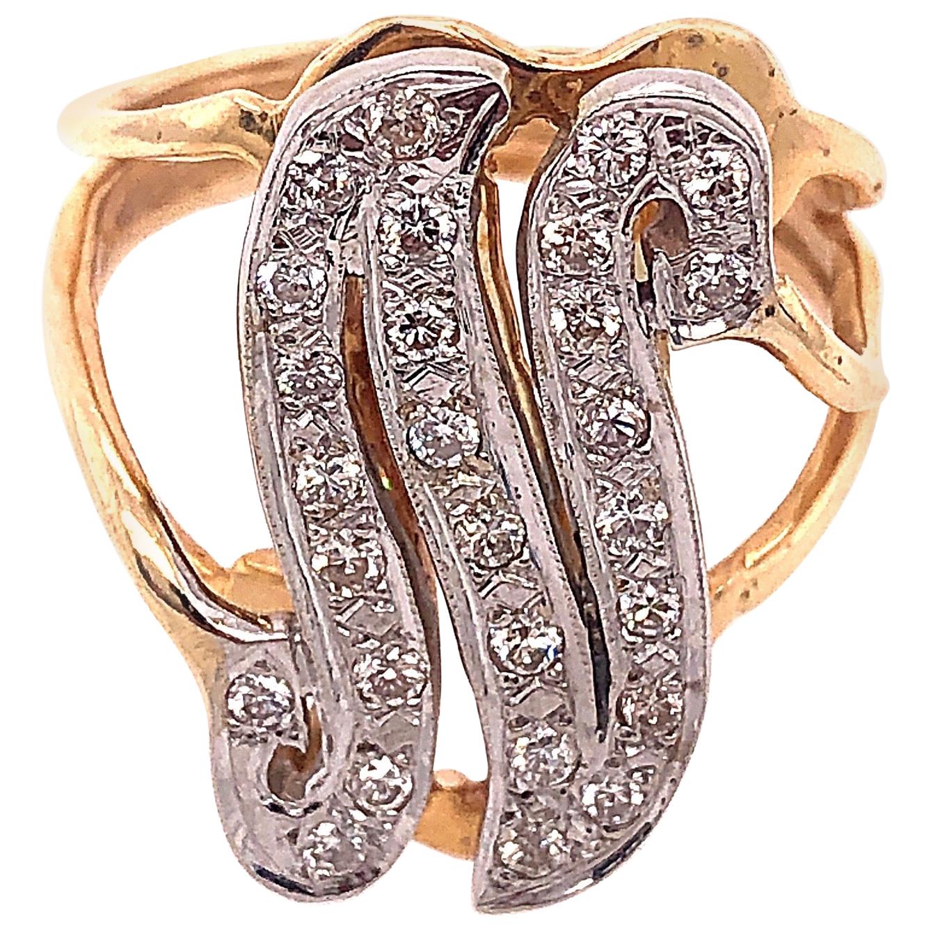 14 Karat zweifarbiger Gelb- und Gold-Diamant-Initial-N-Ring