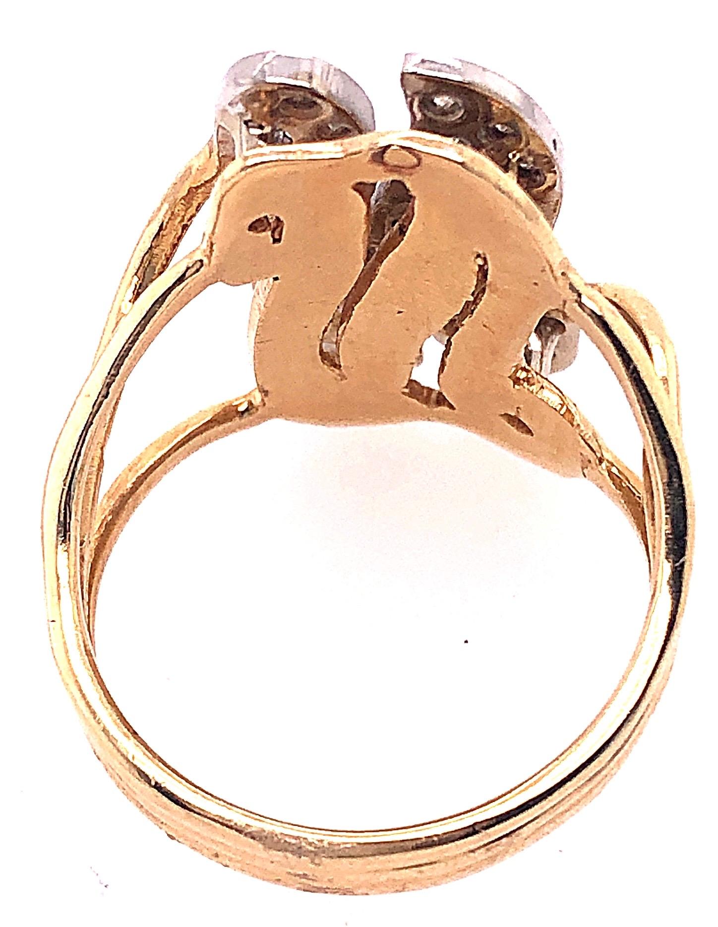 14 Karat Two-Tone Yellow and Gold Diamond Initial N Ring For Sale 3