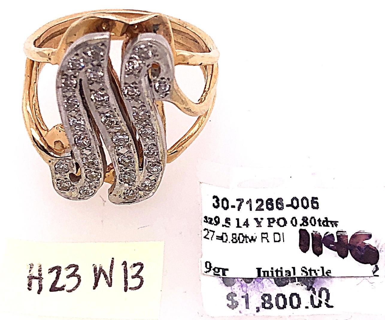 14 Karat Two-Tone Yellow and Gold Diamond Initial N Ring For Sale 5