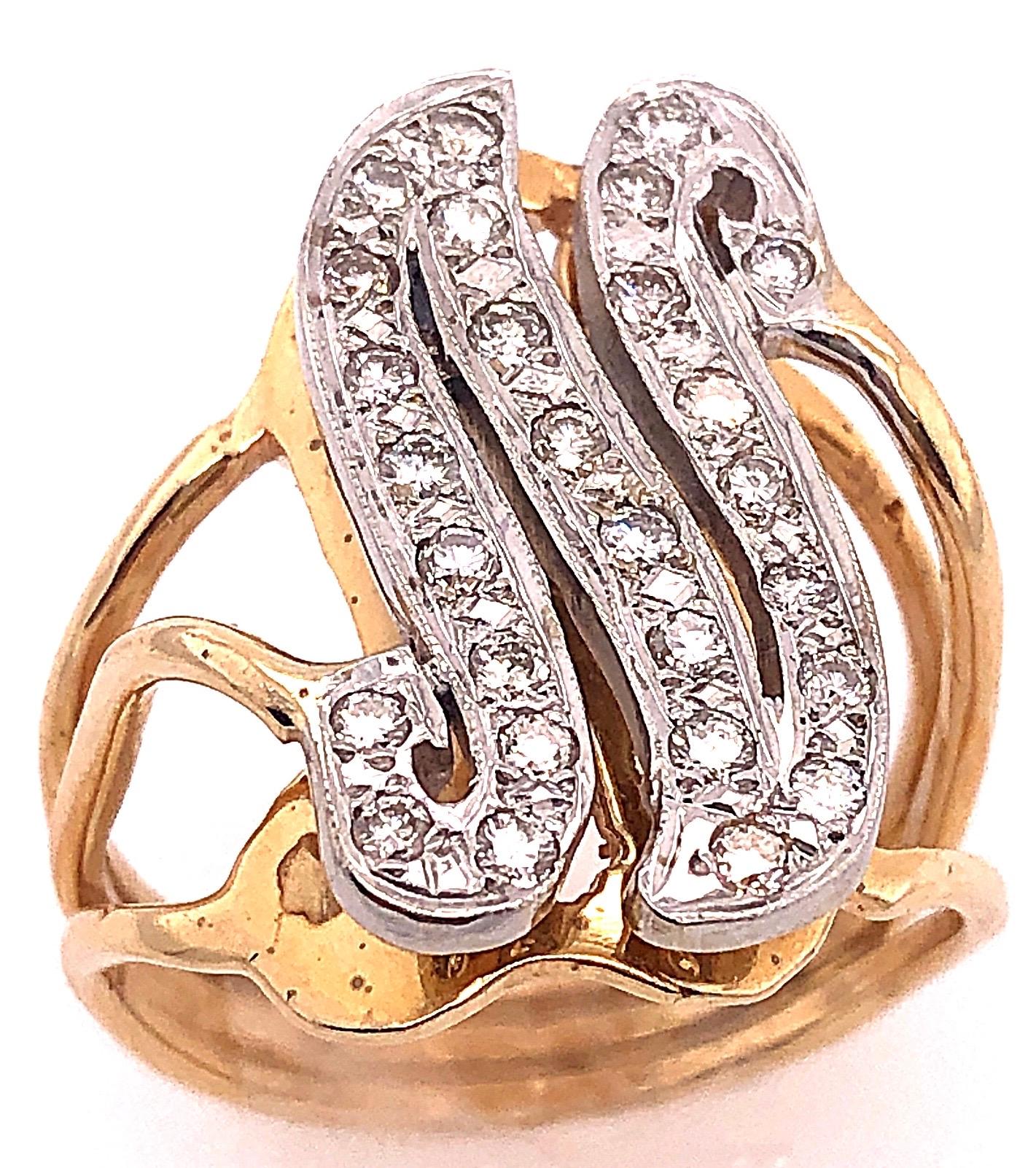 14 Karat Two Tone Yellow and Gold Diamond Initial N Ring
27 piece round diamonds with 0.80 total weight.
Size 9.5 
9 grams total weight.
Initial's height: 23 mm width: 13 mm
