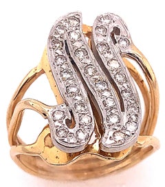 14 Karat zweifarbiger Gelb- und Goldring mit Diamantinitiale N
