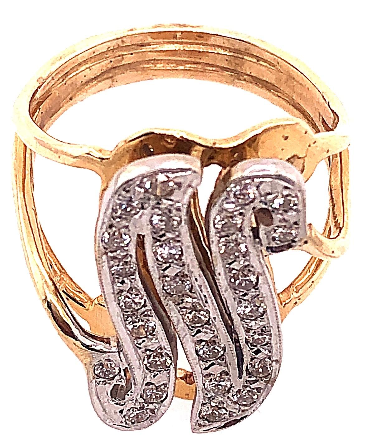 Moderne Bague d'origine en or bicolore 14 carats et diamants avec initiale N en vente