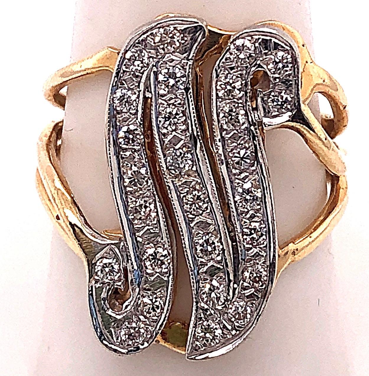 Modern 14 Karat Two-Tone Yellow and Gold Diamond Initial N Ring For Sale