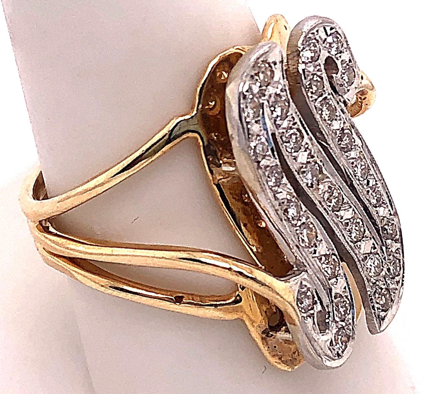 14 Karat Two-Tone Yellow and Gold Diamond Initial N Ring For Sale 1