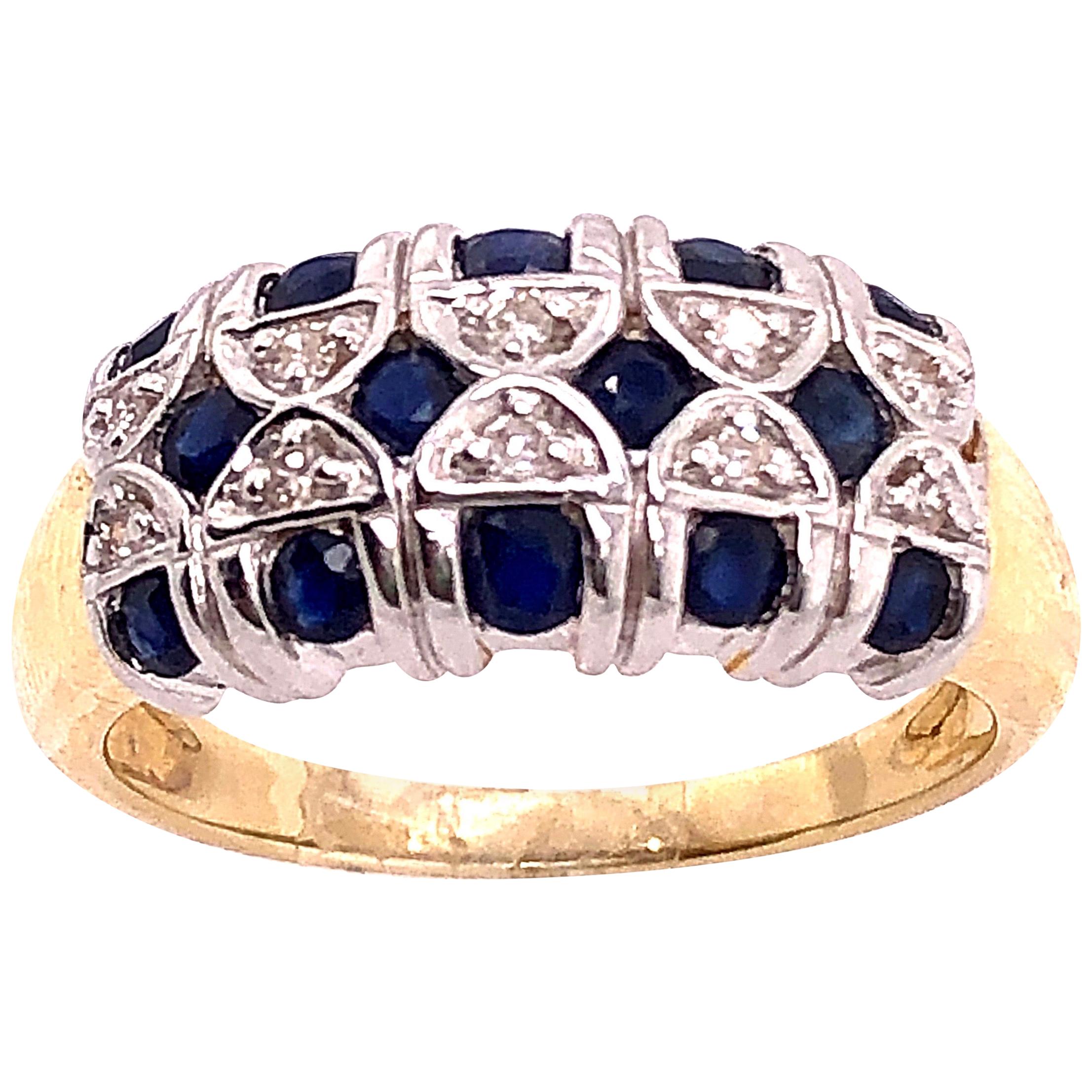 14 Karat Two-Tone Yellow and Gold Sapphire and Diamond Band / Ring For Sale