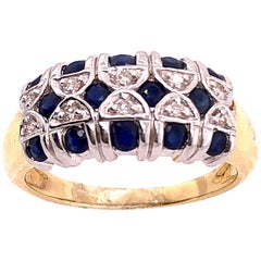 Anneau / bague en or bicolore 14 carats avec saphir et diamants