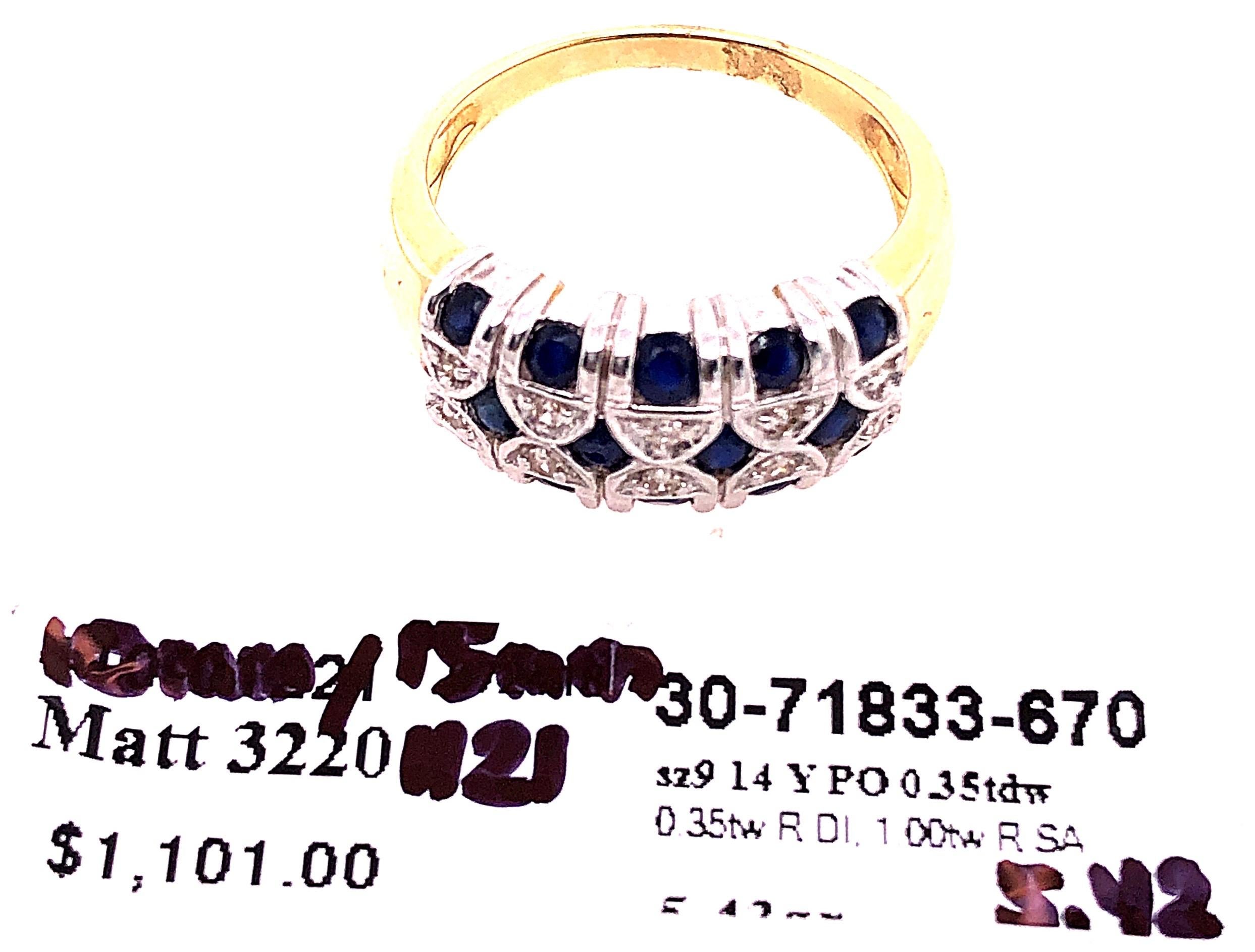 14 Karat Two-Tone Yellow and Gold Sapphire and Diamond Band / Ring For Sale 4
