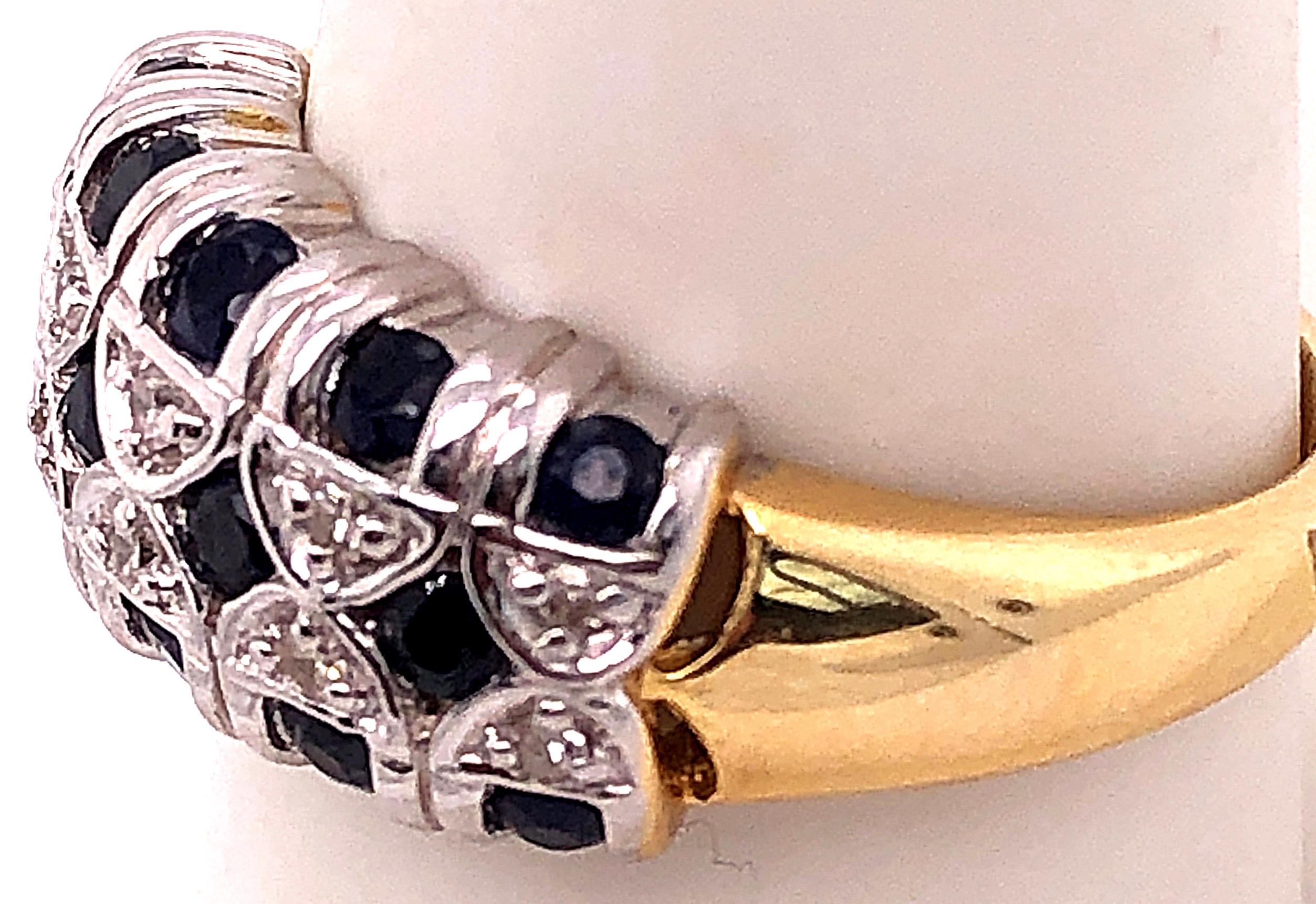 Modern 14 Karat Two-Tone Yellow and Gold Sapphire and Diamond Band / Ring For Sale