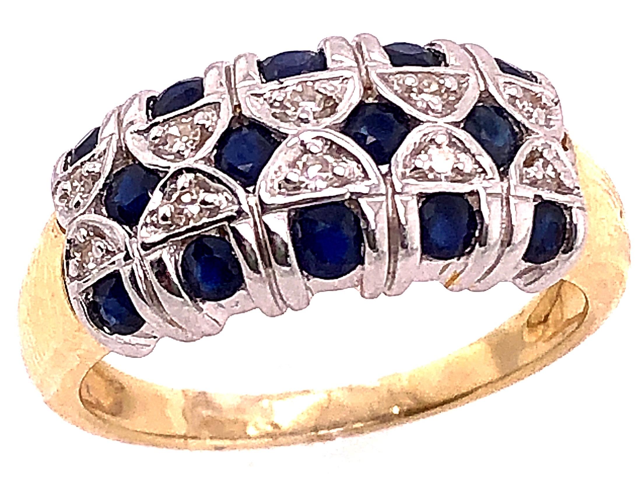 Round Cut 14 Karat Two-Tone Yellow and Gold Sapphire and Diamond Band / Ring For Sale