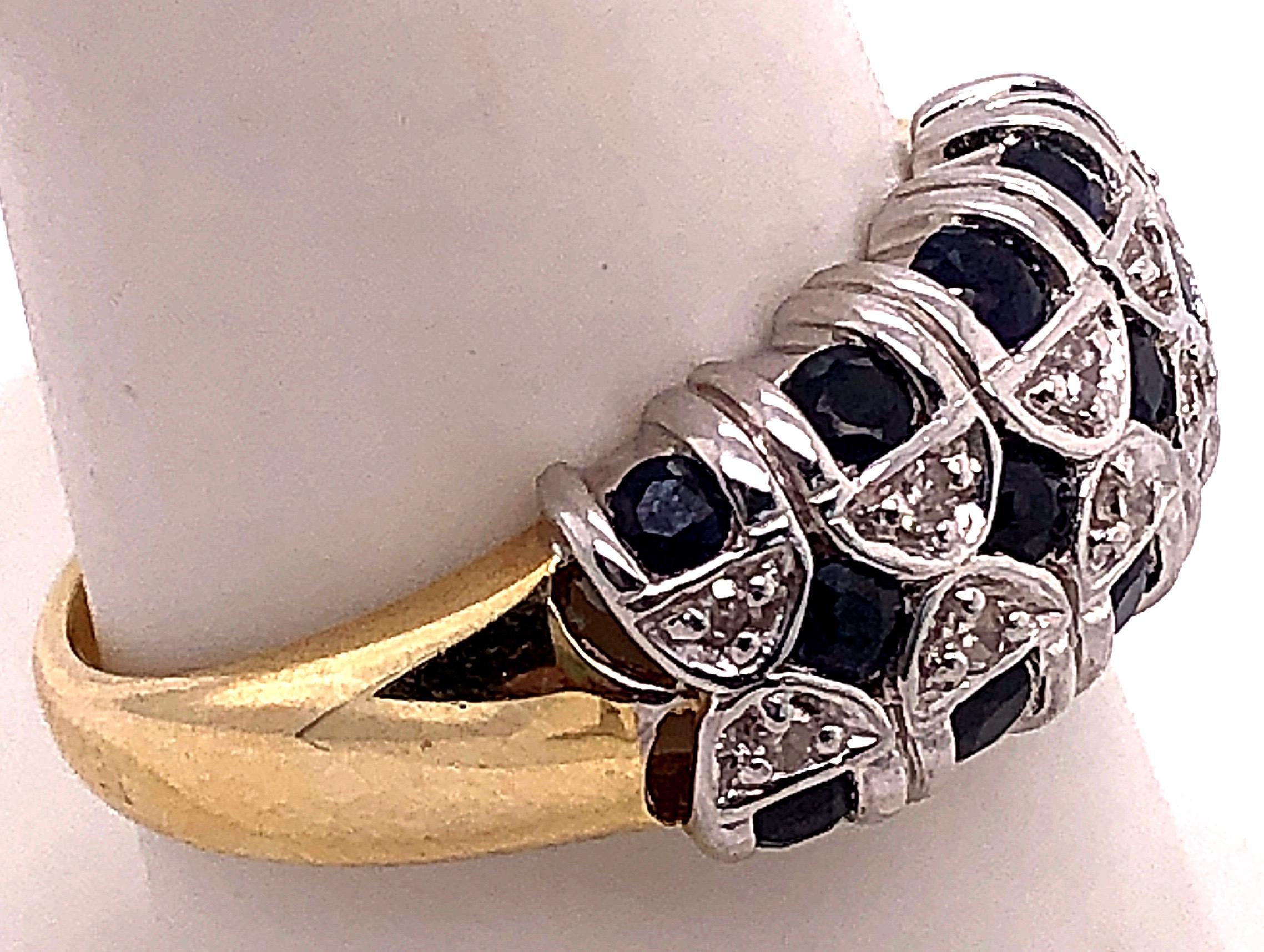 Women's or Men's 14 Karat Two-Tone Yellow and Gold Sapphire and Diamond Band / Ring For Sale