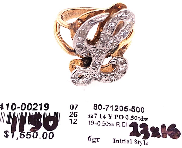 14 Karat Two-Tone Yellow and White Gold Diamond Initial L Ring at ...