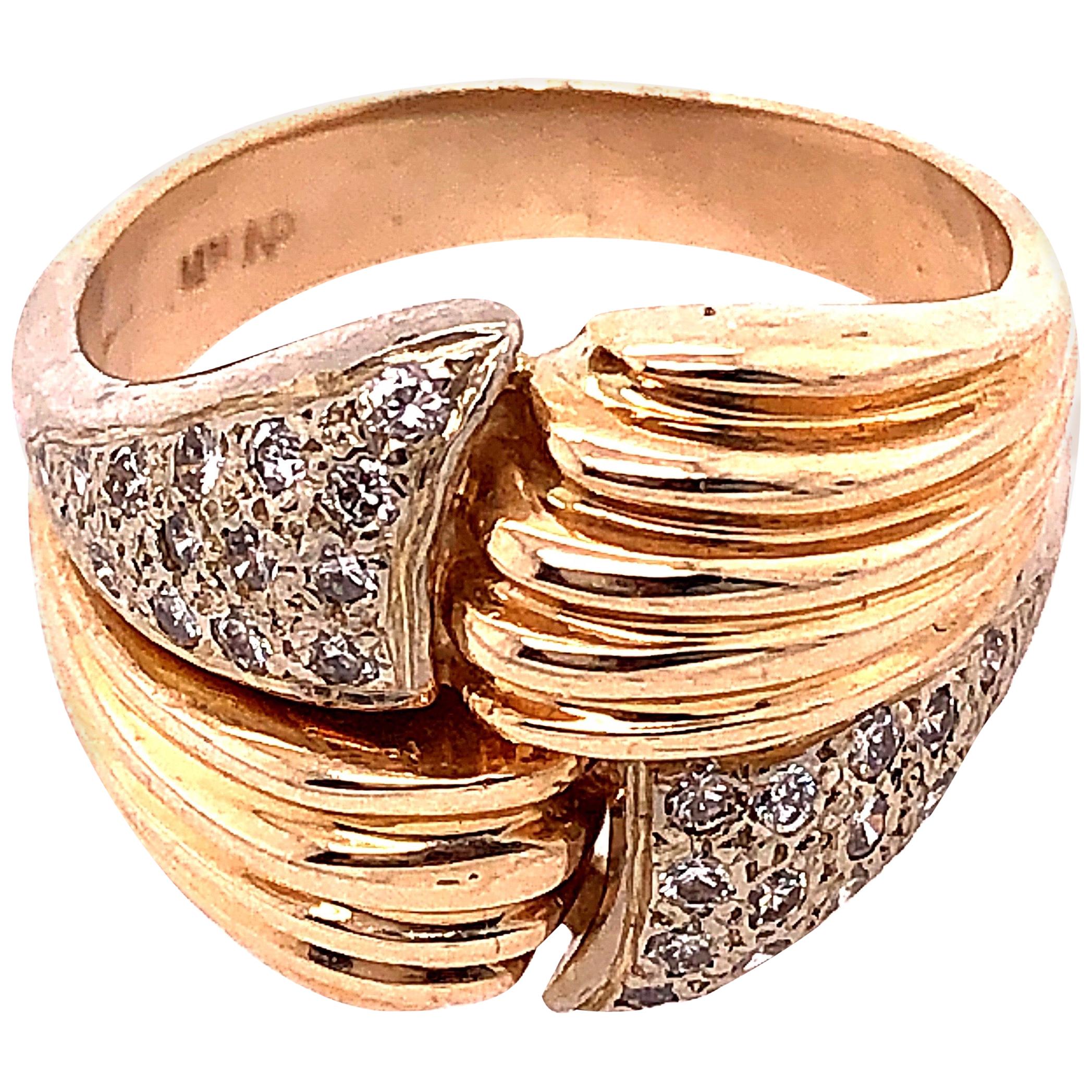 14 Karat Two-Tone Yellow and White Gold Fashion Ring with Cubic Zircon For Sale