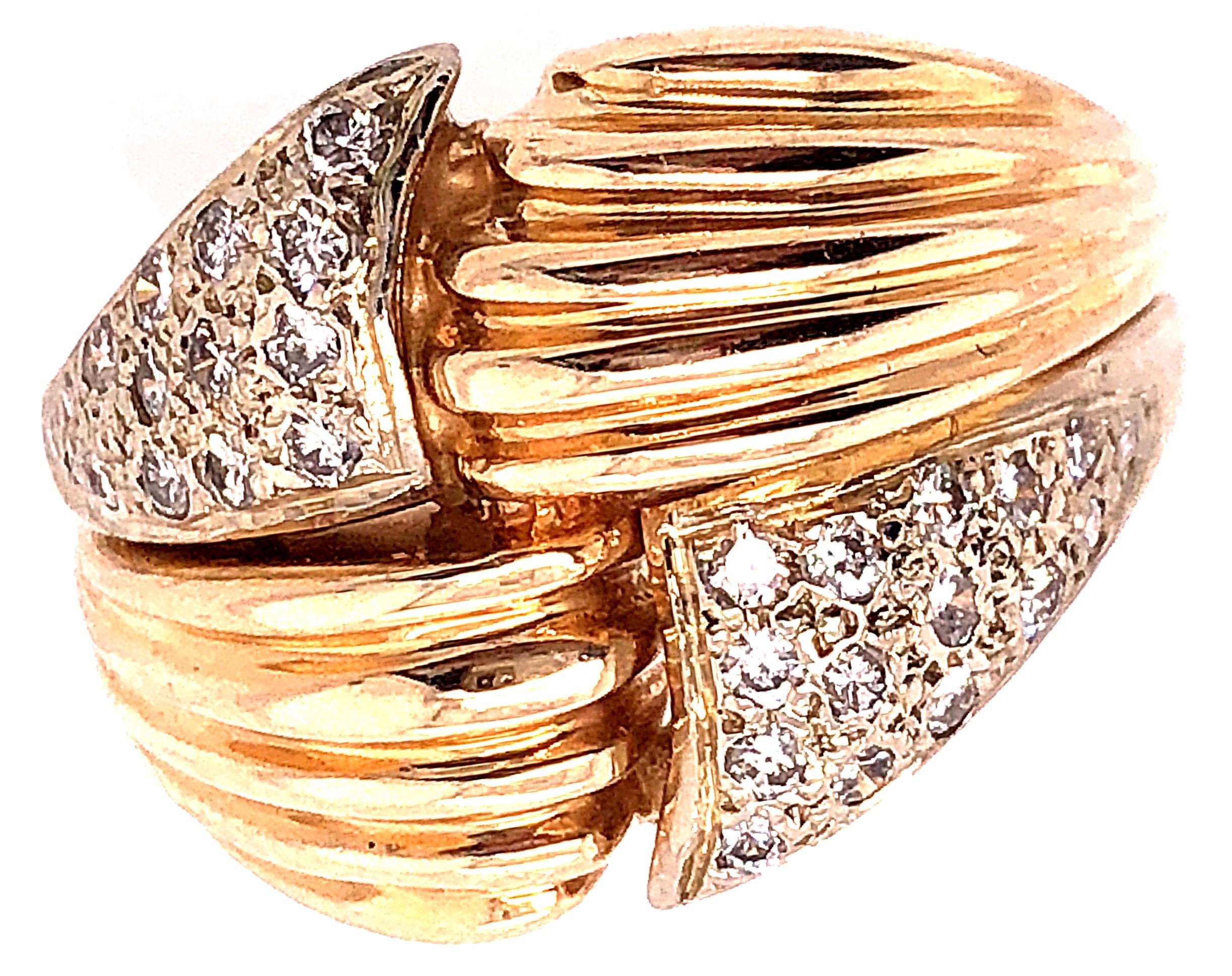Round Cut 14 Karat Two-Tone Yellow and White Gold Fashion Ring with Cubic Zircon For Sale