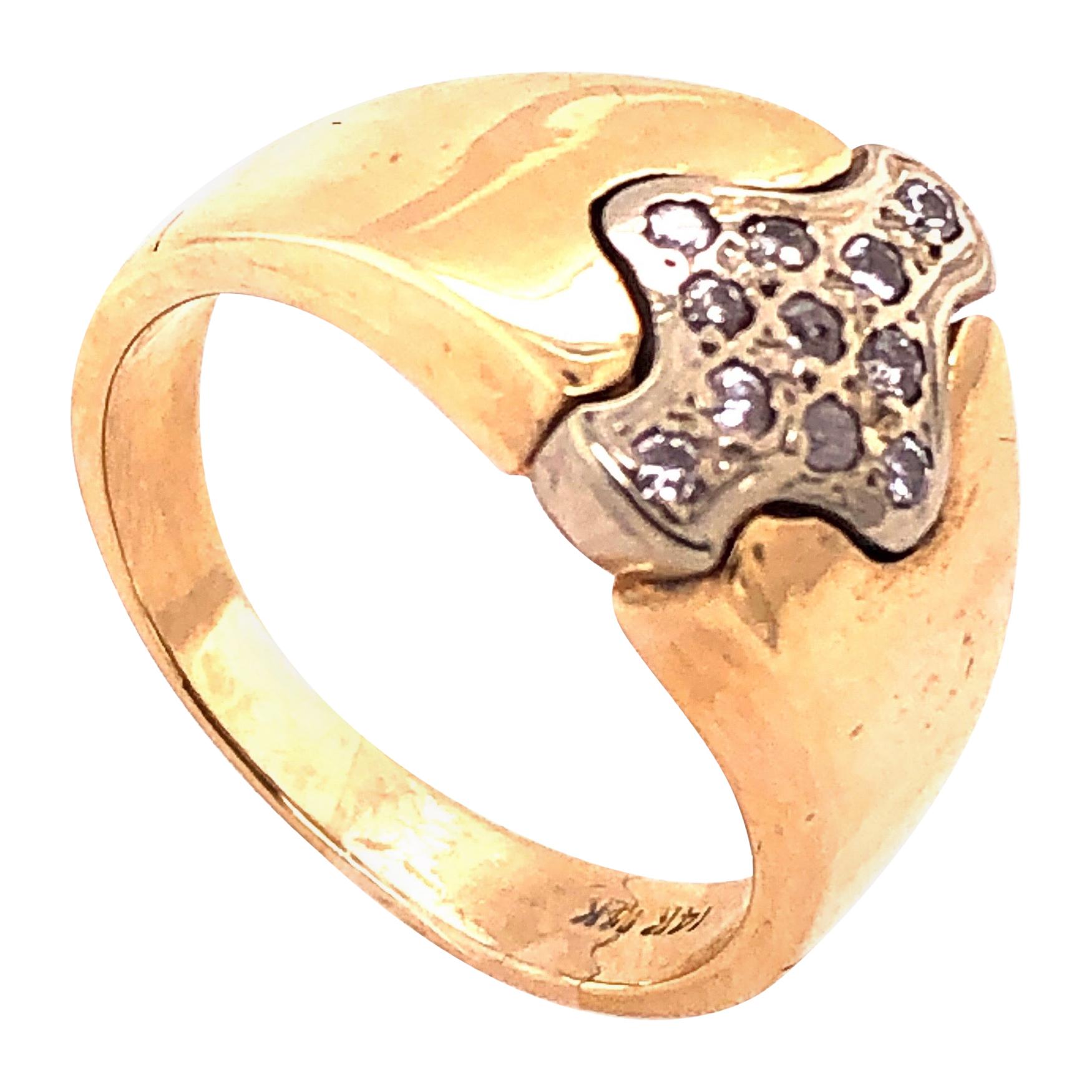 14 Karat Two-Tone Yellow and White Gold Ring with Diamond Cluster 0.30 TDW