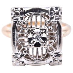 14 Karat Two-Tone Yellow and White Gold Vintage Art Deco Diamond Fashion Ring