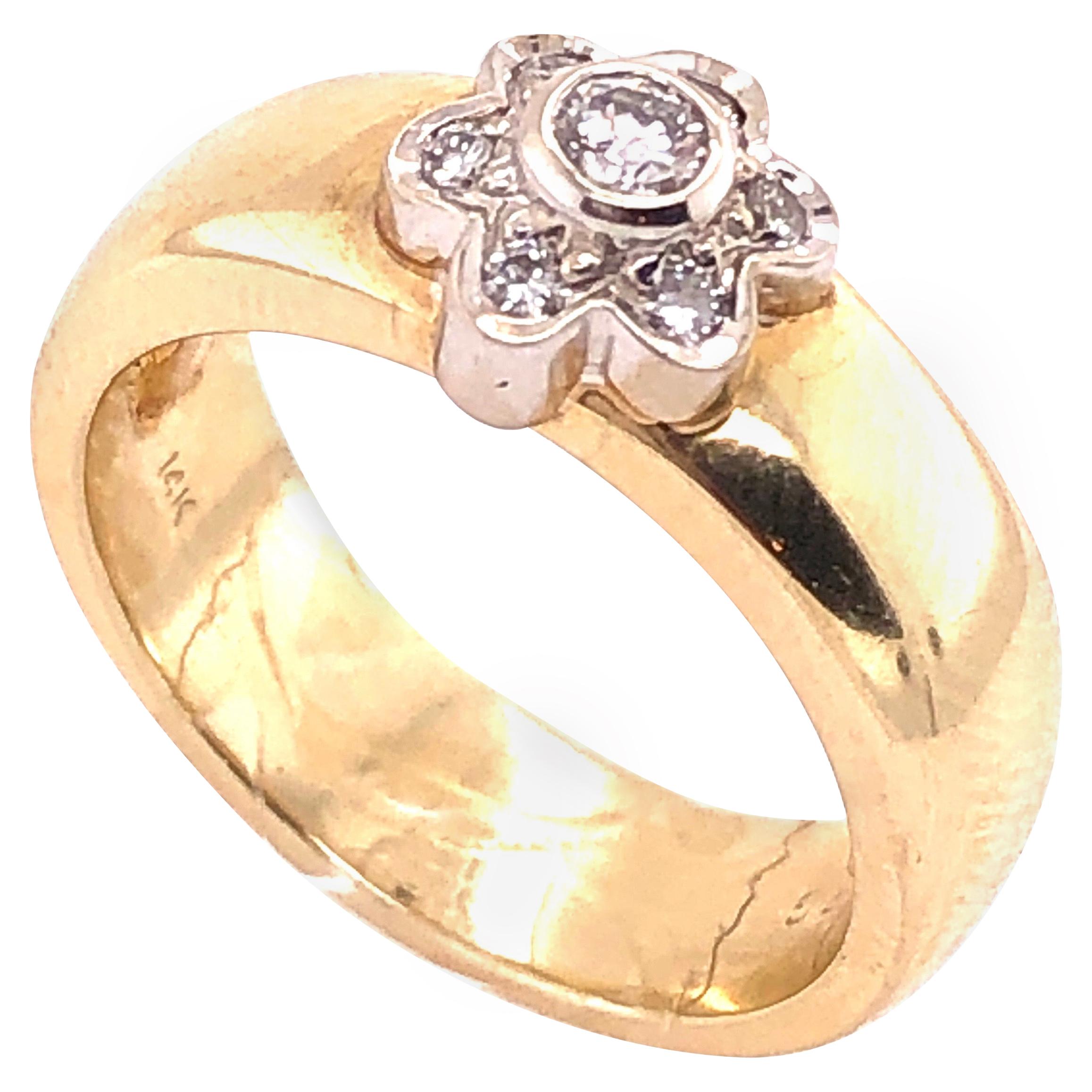 14 Karat Two-Tone Yellow and White Gold with Diamond Flower Ring 0.50 TDW For Sale