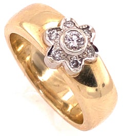 14 Karat Two-Tone Yellow and White Gold with Diamond Flower Ring 0.50 TDW