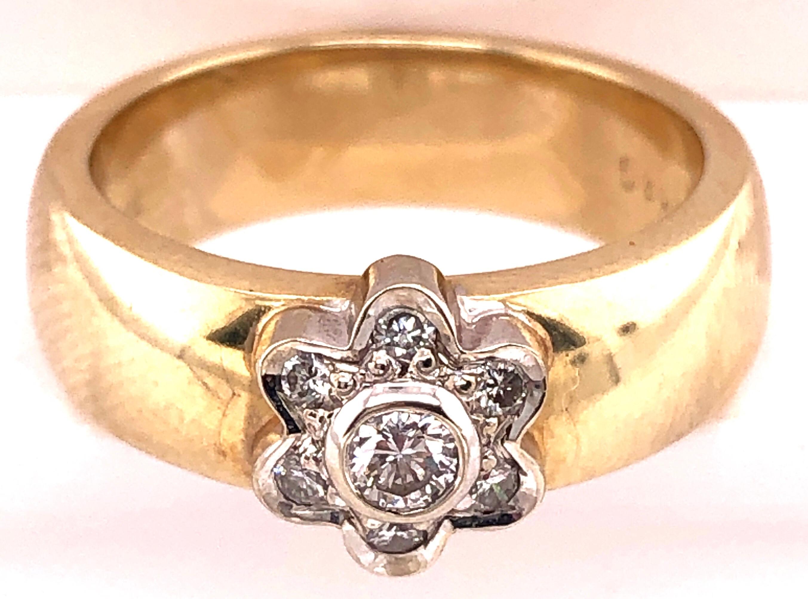 Modern 14 Karat Two-Tone Yellow and White Gold with Diamond Flower Ring 0.50 TDW For Sale