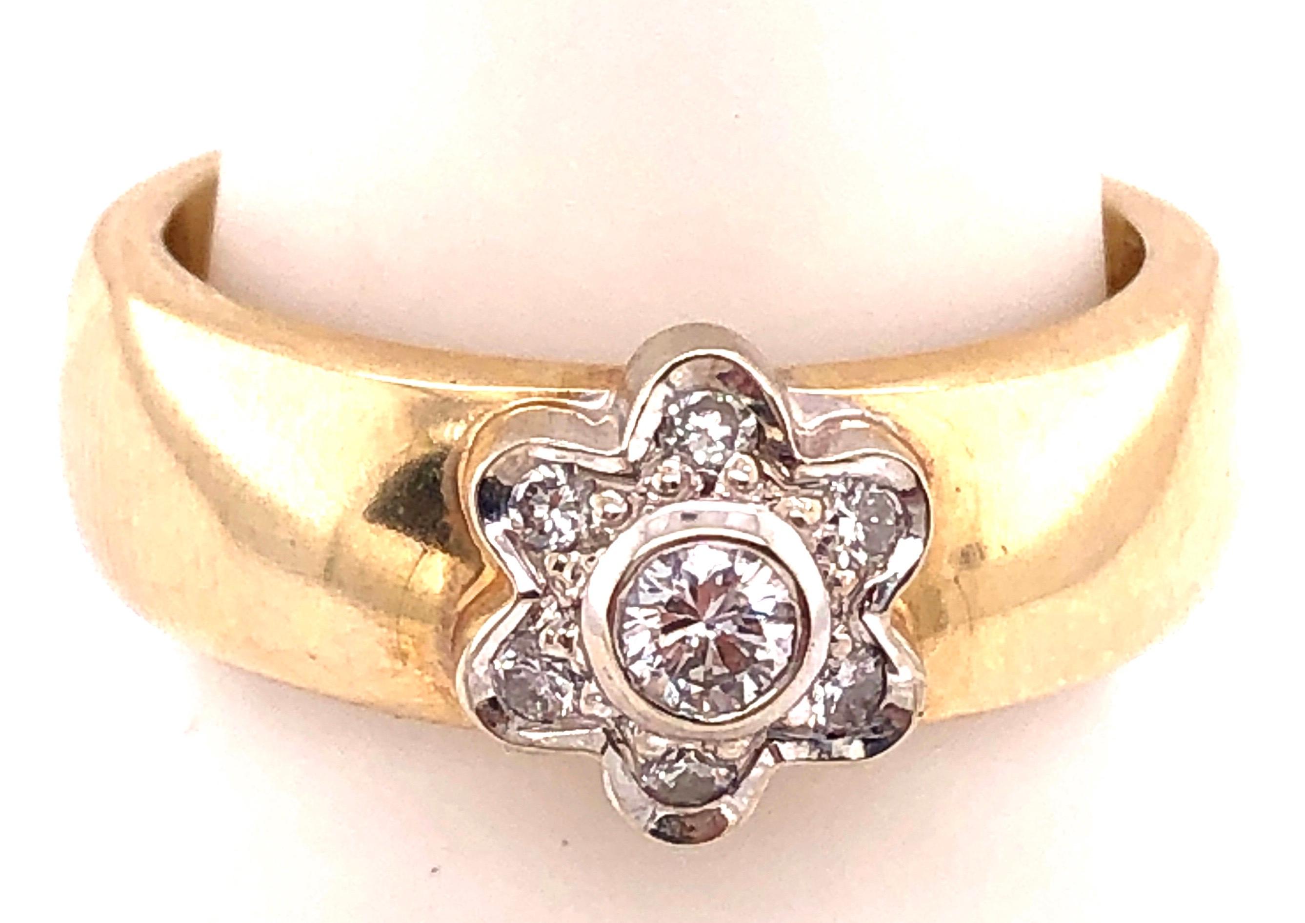 Women's or Men's 14 Karat Two-Tone Yellow and White Gold with Diamond Flower Ring 0.50 TDW For Sale