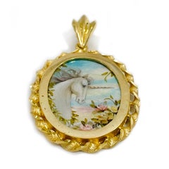 14 Karat Unicorn Masterpiece Hand Painted MOP Pendant #0722