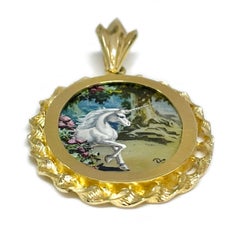 14 Karat Unicorn Masterpiece Hand Painted Mother-of-Pearl Pendant #0770