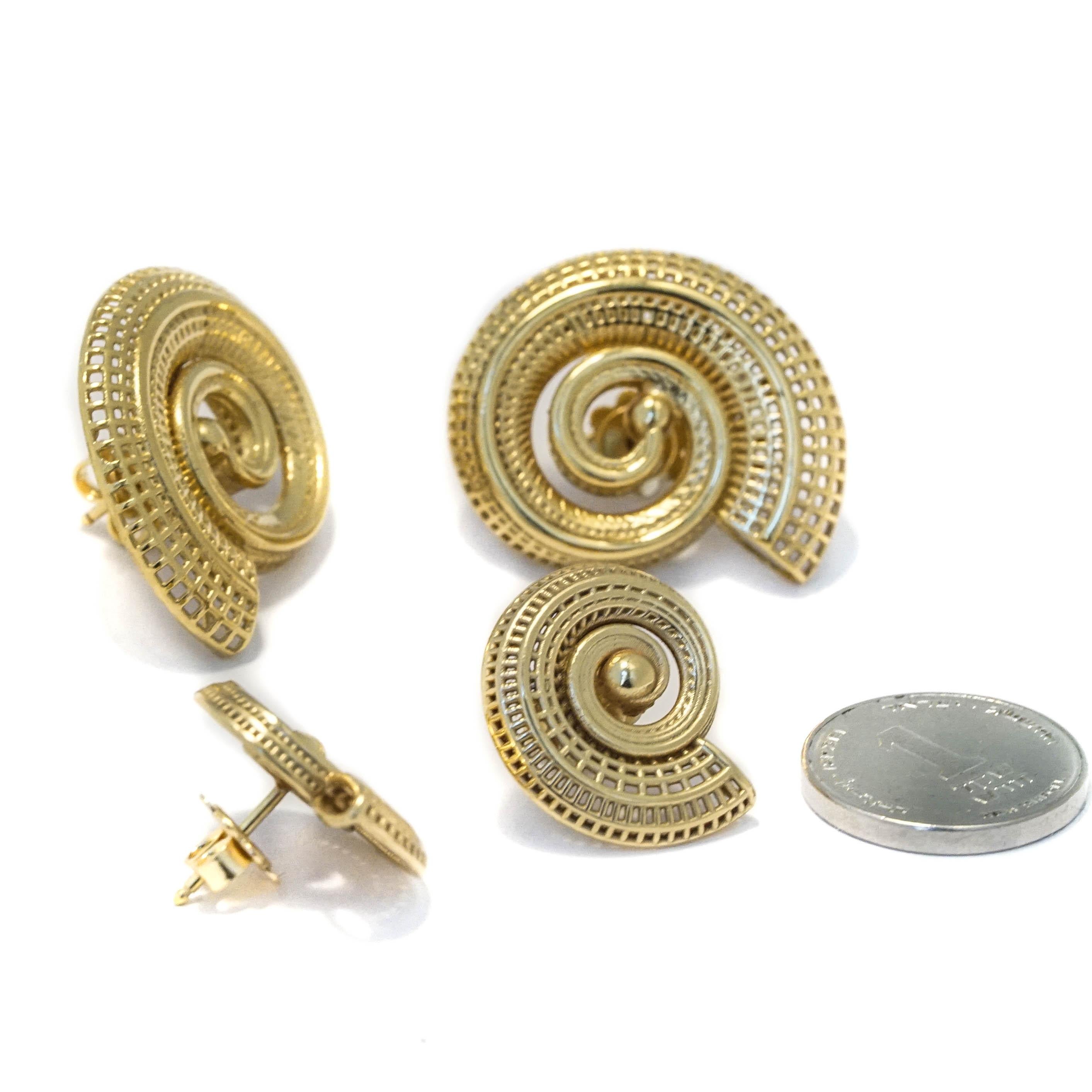 14 Karat Unique Small Statement Spiral Earrings Contemporary  Fine Jewelry For Sale 2