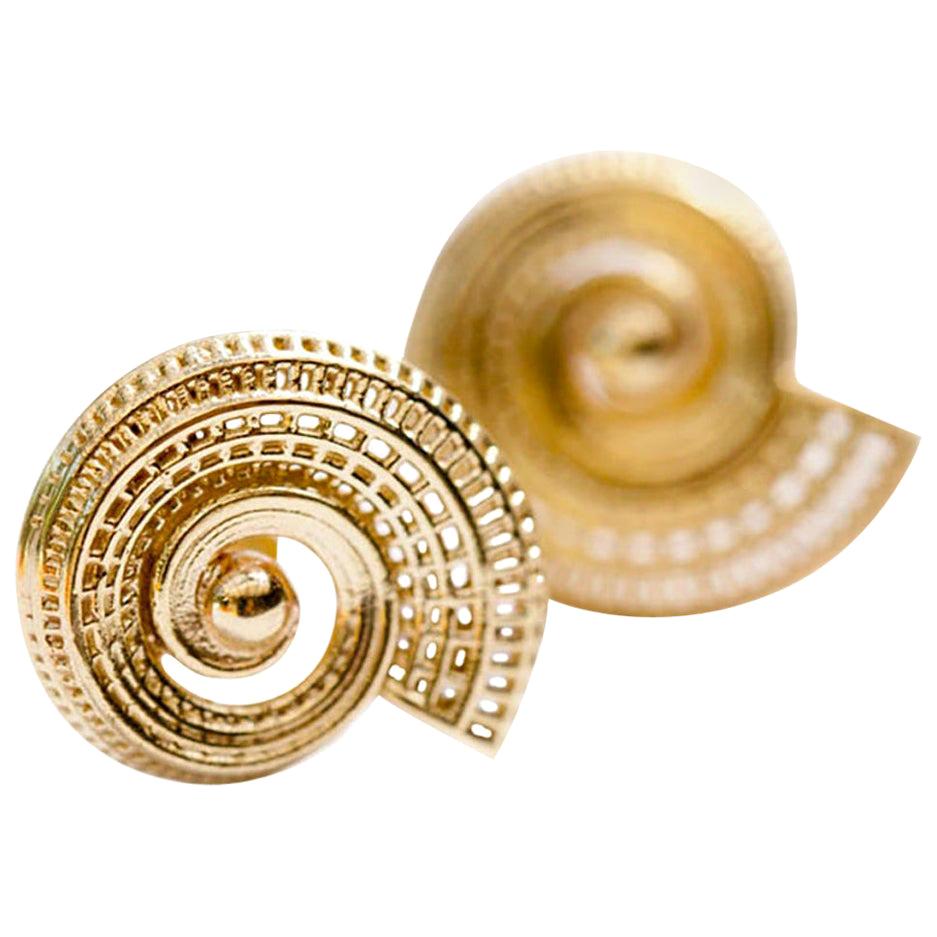 14 Karat Unique Small Statement Spiral Earrings Contemporary  Fine Jewelry For Sale