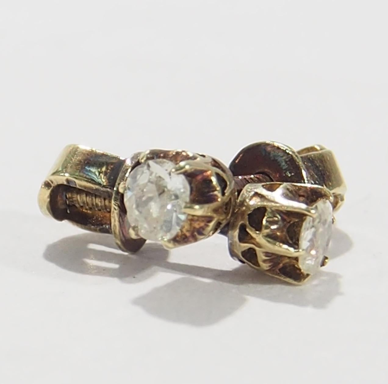 Late Victorian 14 Karat Victorian Diamond Stud Earrings Yellow Gold