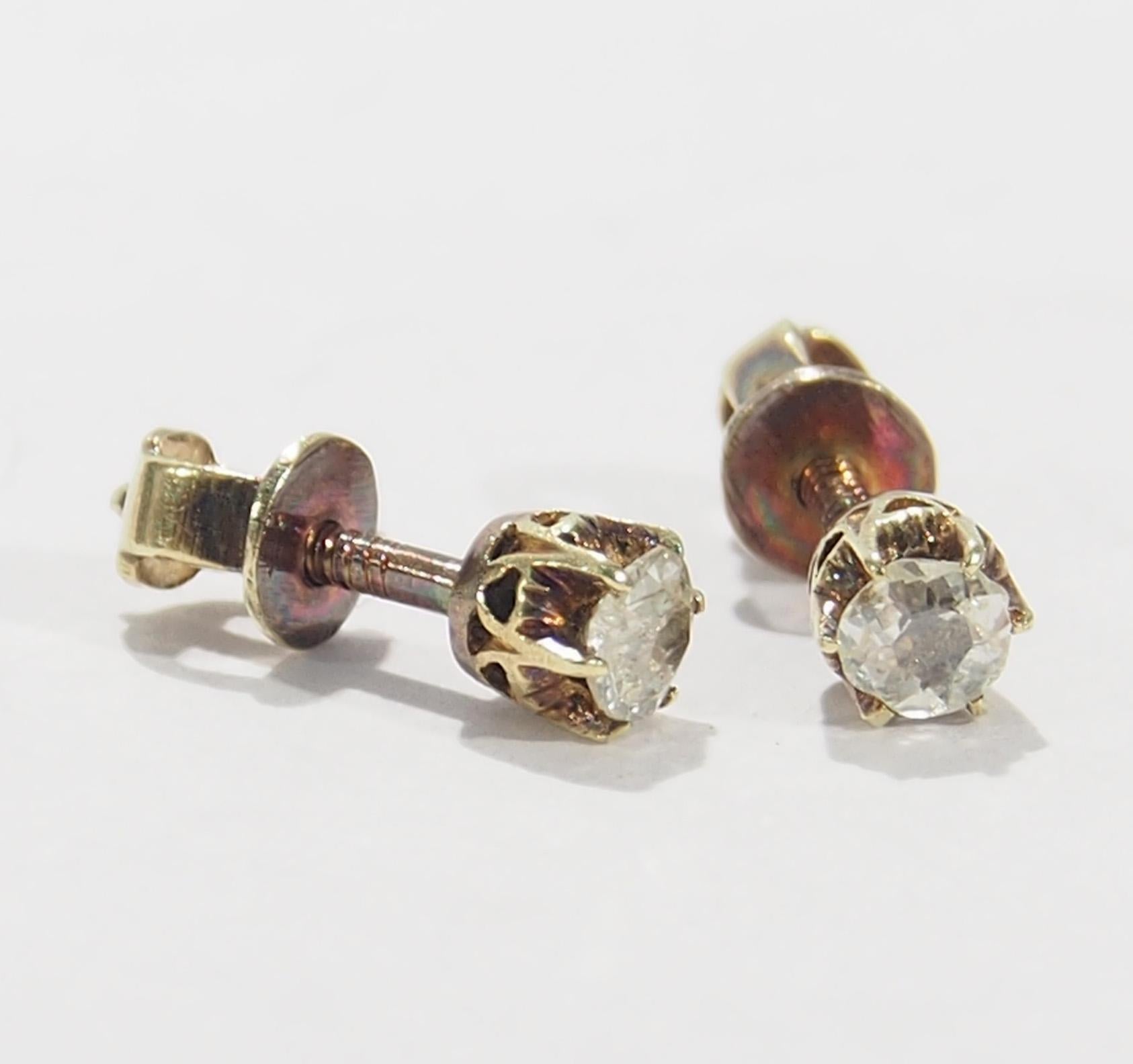 14 Karat Victorian Diamond Stud Earrings Yellow Gold In Good Condition In Boca Raton, FL