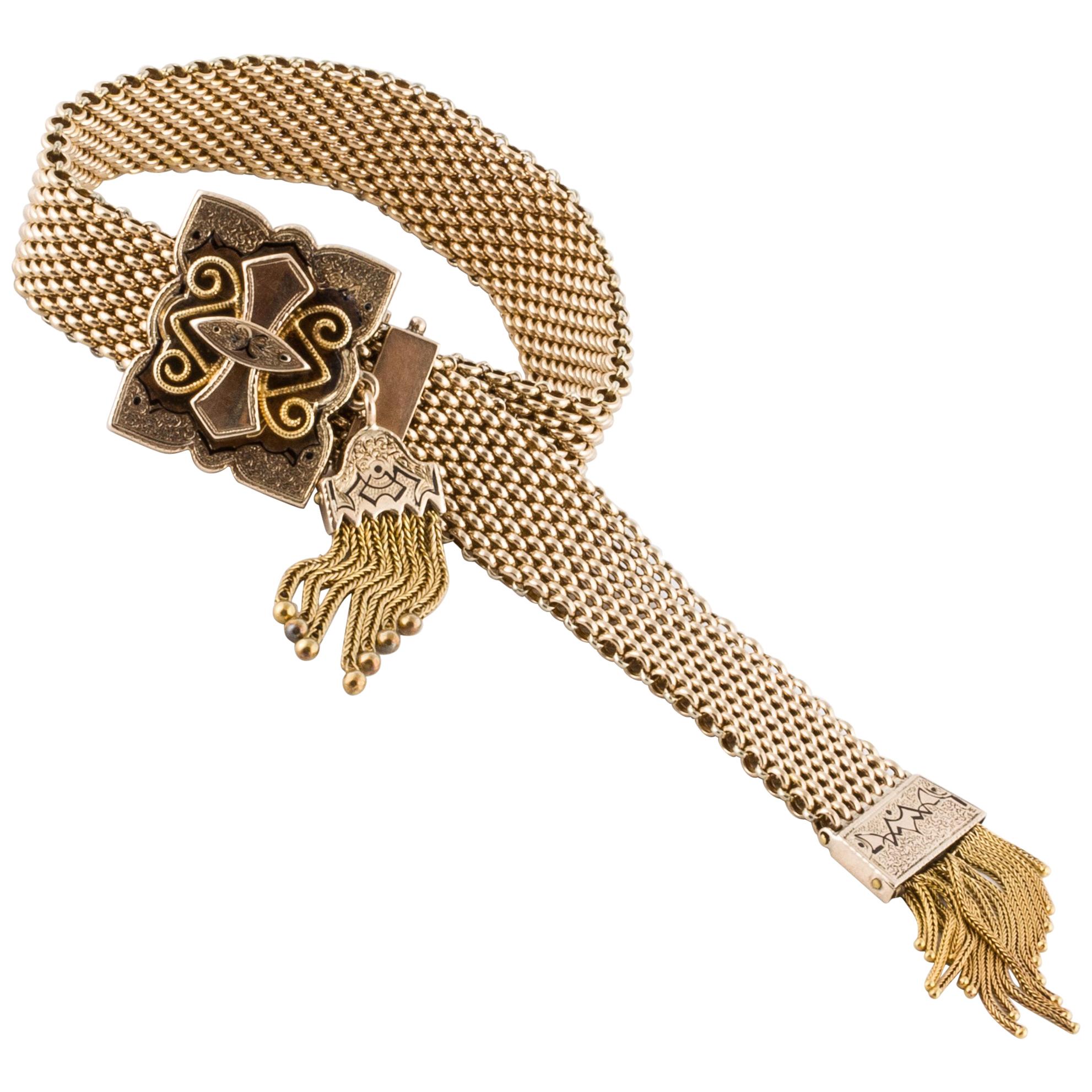 Victorian Tassel Bracelet in 14K Gold For Sale