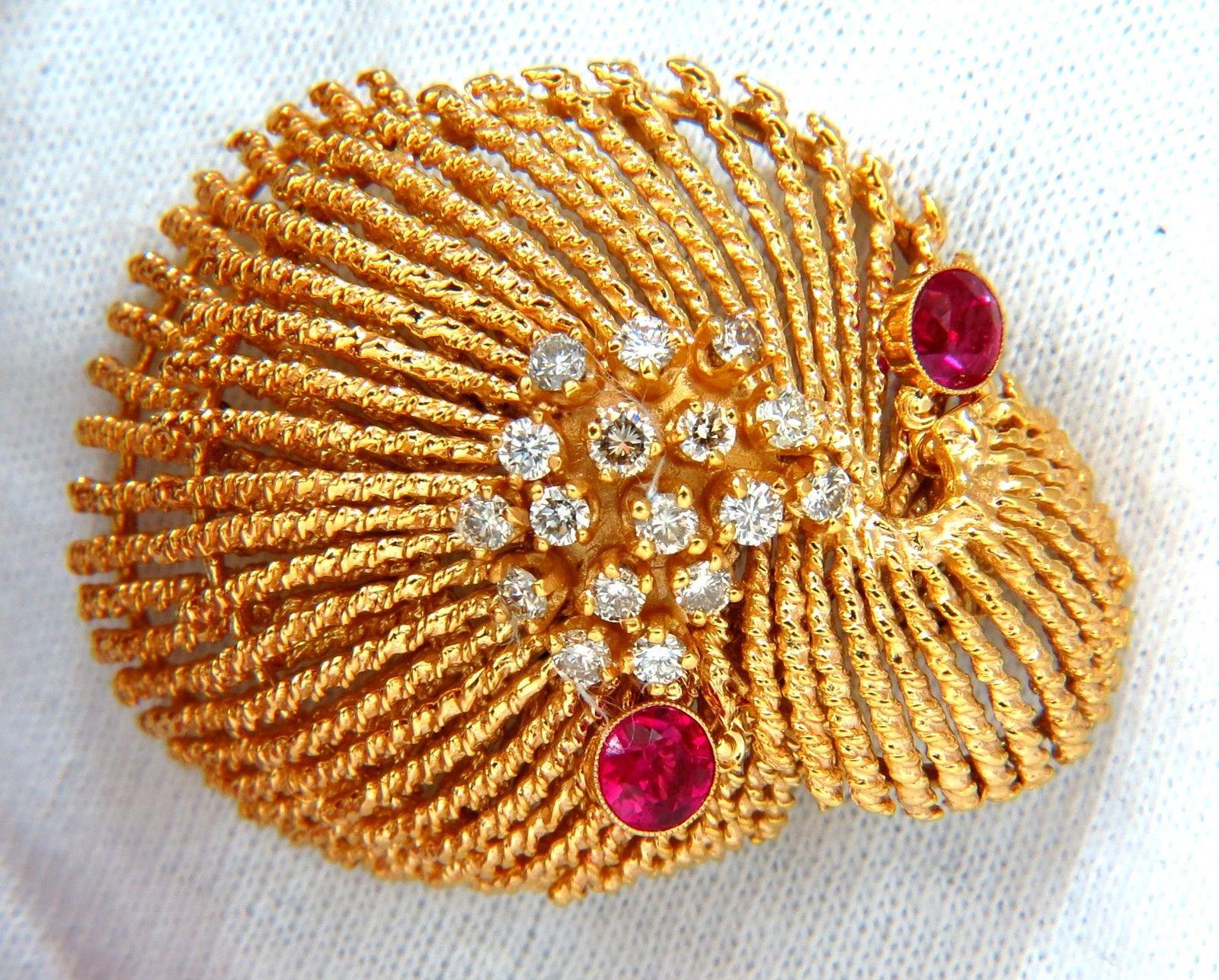 Art Deco 14 Karat Vintage 1.25 Carat Diamond 3D Mollusk Sea Shell Brooch Pin Barley Twist For Sale
