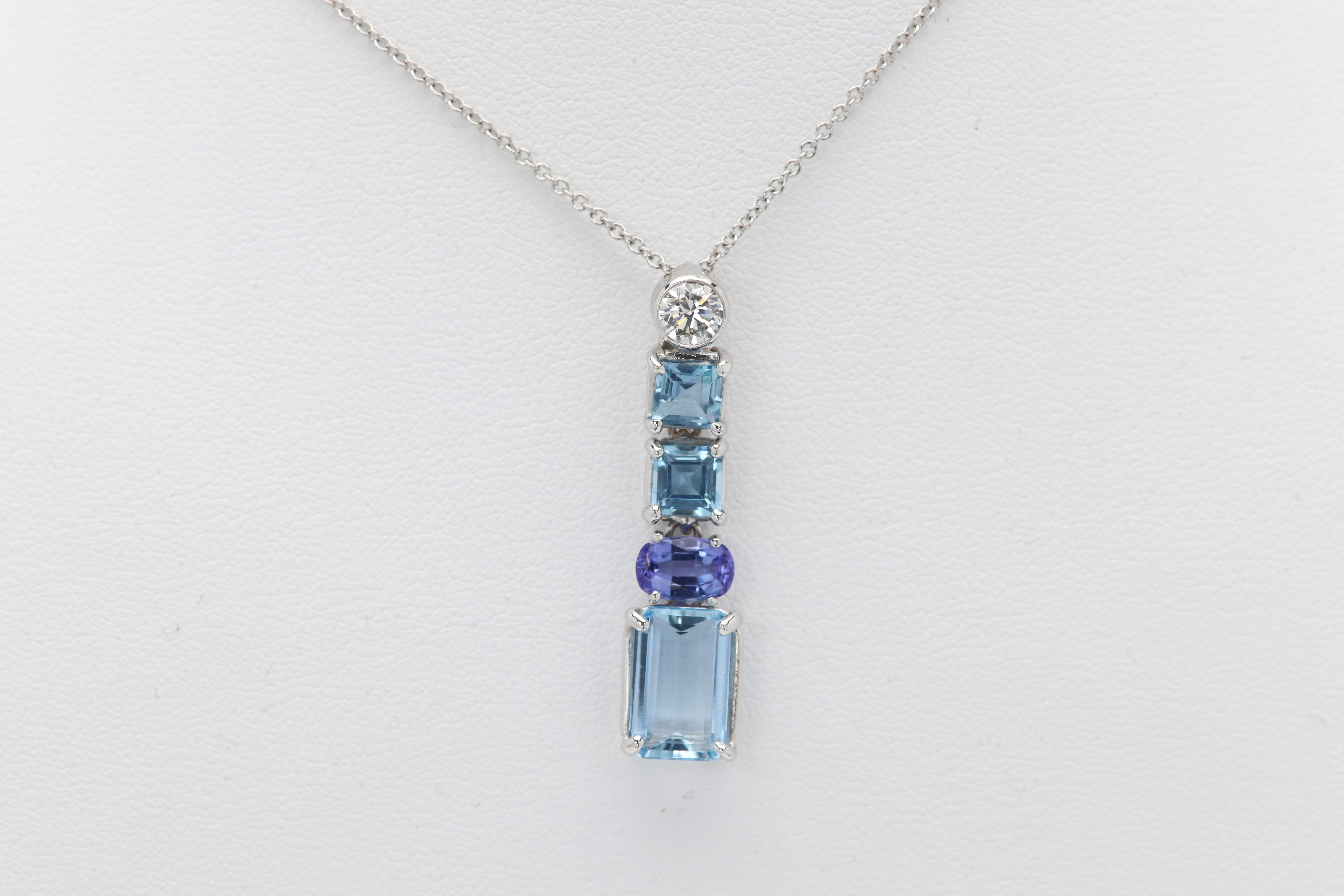 14 Karat Vintage Aquamarin Anhänger 14k White Gold Dangle Natural Aquamarin im Angebot 6
