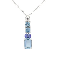 14K Weißgold Vintage Aquamarin-Anhänger mit Diamanten, 6,48ct Langer Stab-Design