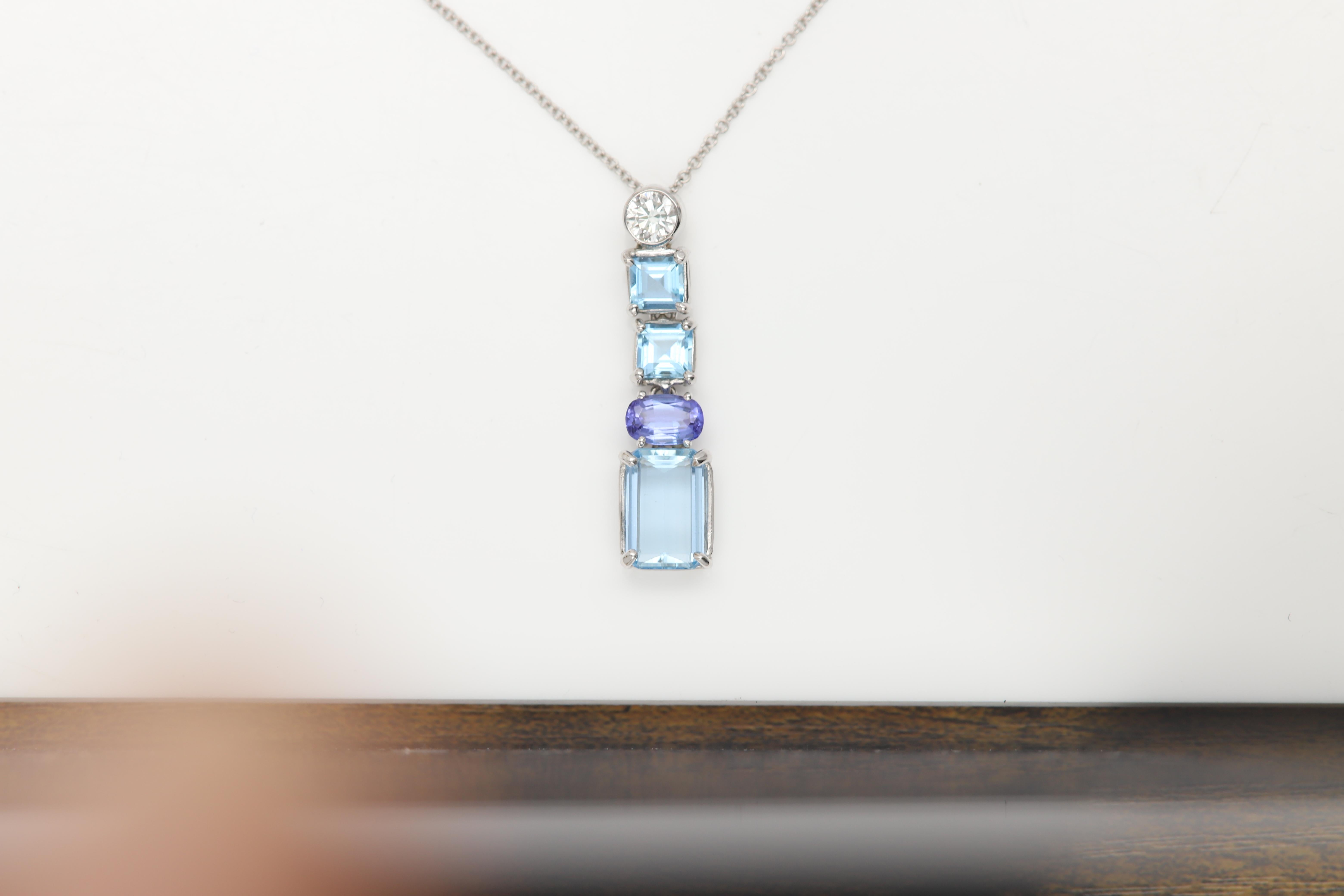 14 Karat Vintage Aquamarin Anhänger 14k White Gold Dangle Natural Aquamarin im Angebot 3