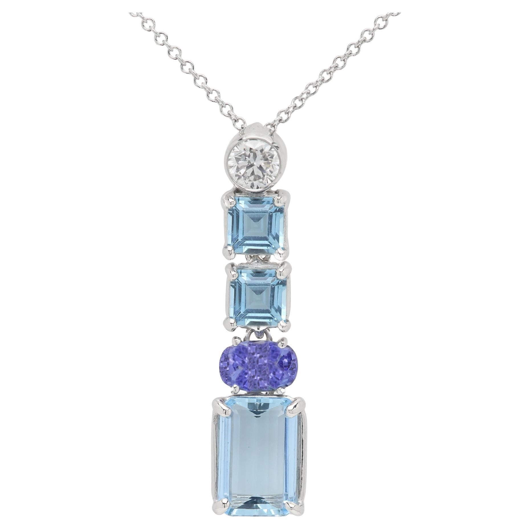 14 Karat Vintage aquamarine Pendentif 14k White Gold Dangle Natural Aquamarine