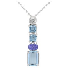 14 Karat Vintage aquamarine Pendentif 14k White Gold Dangle Natural Aquamarine