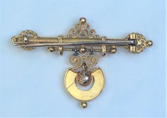 14 Karat Vintage Bar Brooch with Dangle