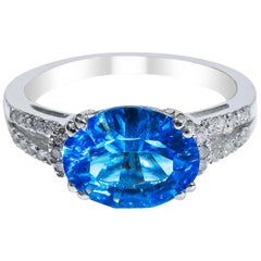 14 Karat Vintage Blue Topaz and Diamond Ladies Ring