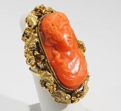 14 Karat Vintage Carved Coral Ring Floral Motif